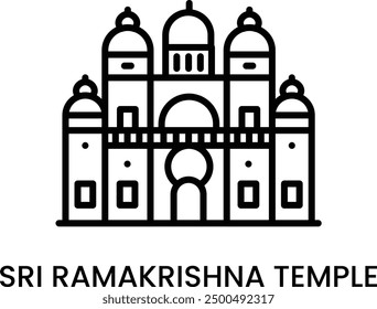 Templo Sri RamaKrishna, Bengala Occidental, India. ícono de arte lineal minimalista con trazo editable, Lugar famoso histórico para Web, App móviles y UI.