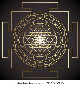 The Sri Yantra or Sri Chakra, form of mystical diagram, Shri Vidya school of Hindu tantra symbol. Sacred geometry vector design element. Vector illustration. Alchemy, occultism, spirituality.