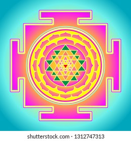 The Sri Yantra or Sri Chakra, form of mystical diagram, Shri Vidya school of Hindu tantra symbol. Sacred geometry vector design element. Vector illustration. Alchemy, occultism, spirituality.