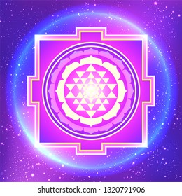 The Sri Yantra or Sri Chakra, form of mystical diagram, Shri Vidya school of Hindu tantra symbol. Sacred geometry vector design element. Vector illustration. Alchemy, occultism, spirituality.
