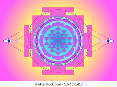 The Sri Yantra or Sri Chakra, form of mystical diagram, Shri Vidya school of Hindu tantra symbol. Sacred geometry vector design element. Vector illustration. Alchemy, occultism, spirituality.