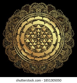 Die Sri Yantra oder Sri Chakra, Form des mystischen Diagramms, Shri Vidya Schule des Hindu Tantra Symbol. Sacred Geometry, Vektordesign-Element. Vektorgrafik. Alchemie, Okkultismus, Spiritualität.