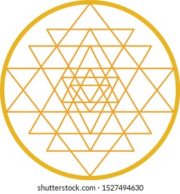 Sri Yantra hand drawn yellow colour sketch for your design