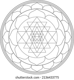 Sri Yantra (Sacred Geometric Pattern) simple line drawing