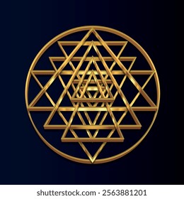 Sri Yantra Sacred Geometry Gold Symbol. Illustration, vector