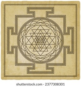 Sri Yantra oder Shri Chakra Mystisches Chakra-Symbol auf Vintage-Hintergrund. Vektorgrafik