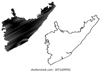 Srikakulam district (Andhra Pradesh State, Republic of India) map vector illustration, scribble sketch Srikakulam map
