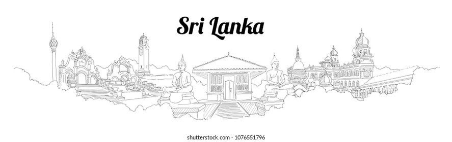 Sri-Lanka CITY city vector panoramic hand drawing illustration