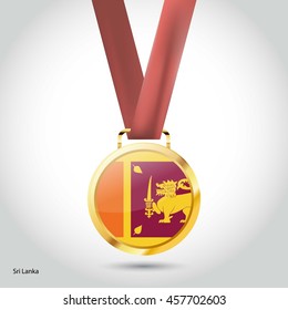 Srilanka Flag in gold Medal. Vector Illustration. RIO Olympic Game gold Medal. Vector Illustration