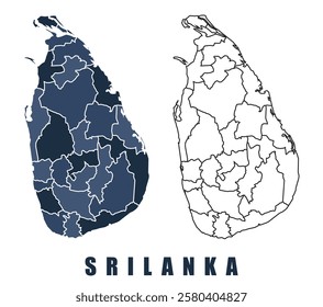 Srilanka map regions border outline vector set