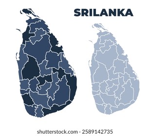 Srilanka political map with states border outline