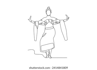 La danza srimpi es una danza clásica javanesa. Dibujo de una línea tradicional
