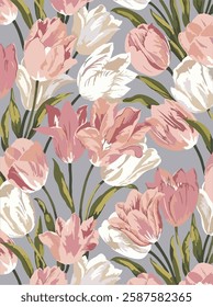 Sring flowers budget watercolor on beige grey background seamless pattern for all prints on hand painting style. illustration background.