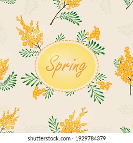 Sring. Mimosa flowers. Seamless Pattern. Greeting Card Design.