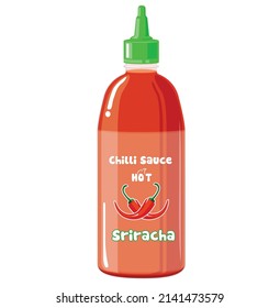 Sriracha Hot Chili Sauce, Vector Red Bottle Shape