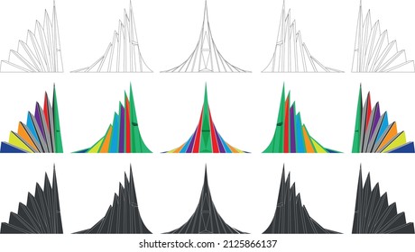 Sriti Shoudho icon set. The National Martyrs Monument of Bangladesh was set up in memory of 26 March as the Independence Day and 16 December as the Victory Day. Colorful line art shape collection.