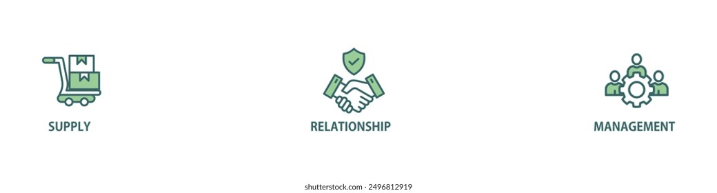 Srm banner web icon vector illustration concept of supplier relationship management with icon of product, delivery, supply, chain, checklists, cycle, agreement, system, process