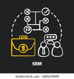 SRM chalk concept icon. Supplier relationship management idea. Planning and managing. Partnership and company management. Data tracking and analyzing. Vector isolated chalkboard illustration
