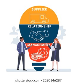 SRM - supplier relationship management acronym. business concept background. vector illustration concept with keywords and icons. lettering illustration with icons for web banner, flyer, landing
