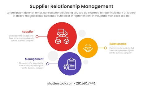 SRM or supplier relationship management infographic 3 point with vertical circle stack direction for slide presentation vector