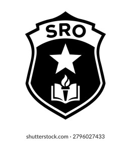 Sro school resource officer badge with star and book symbol, resource