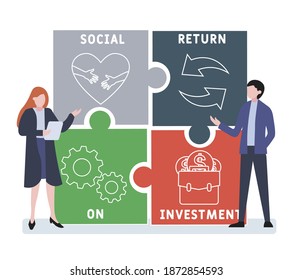 SROI - Social Return On Investment acronym. business concept background.  vector illustration concept with keywords and icons. lettering illustration with icons for web banner, flyer, landing page