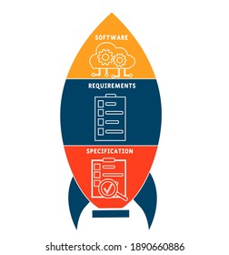 SRS - Software Requirements Specification  acronym. business concept background.  vector illustration concept with keywords and icons. lettering illustration with icons for web banner, flyer, landing