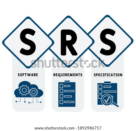 SRS - Software Requirements Specification  acronym. business concept background.  vector illustration concept with keywords and icons. lettering illustration with icons for web banner, flyer, landing