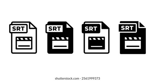 SRT file format icon vector design symbol sign black white color simple flat illustration collection isolated