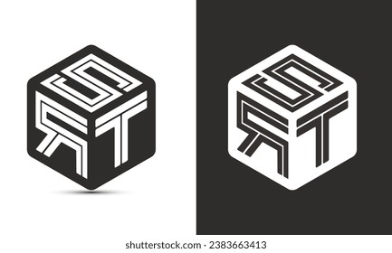 SRT letter logo design with illustrator cube logo, vector logo modern alphabet font overlap style. Premium Business logo icon. White color on black background