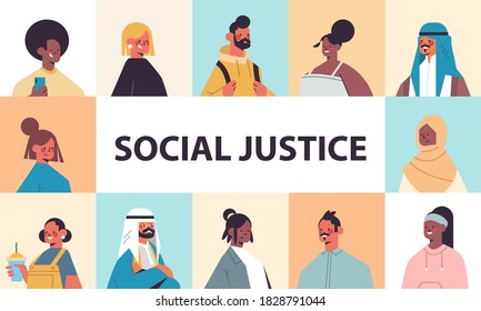 Srt Mix Race People Avatars Racial Equality Social Justice Stop Discrimination Concept Male Female Cartoon Characters Portraits Collection Horizontal Vector Illustration