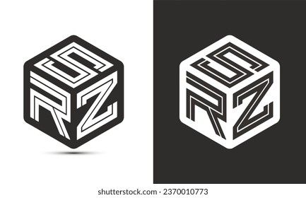 Diseño del logotipo de letras SRZ con el logotipo del cubo ilustrador, logotipo vectorial estilo moderno de superposición de tipos de letra del alfabeto. Icono del logotipo de Premium Business. Color blanco sobre fondo negro