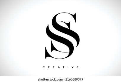 SS Artistic Letter Logo Design with Creative Serif Font in Black and White Colors Vector Illustration
