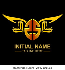 SS Golden Wing Emblem Logo with elegant gold wings, sleek and modern design. Ideal for branding, creative projects, luxury businesses, or artistic ventures.