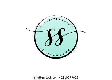 SS handwriting logo with circle template vector signature, wedding, fashion, floral and botanical with creative template.