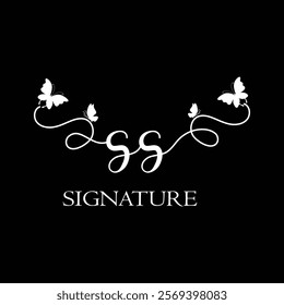 SS  Handwritten initial letter, SS simple signature vector logo with butterfly shape variation, beauty, photography letter logo design. S S 
