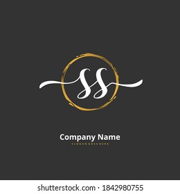 SS Initial handwriting and signature logo design with circle. Beautiful design handwritten logo for fashion, team, wedding, luxury logo.