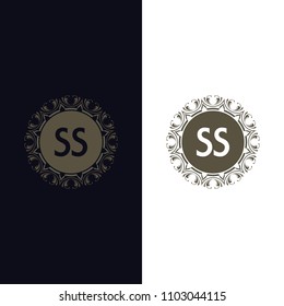 SS initial logo. Luxury ornament crown logo