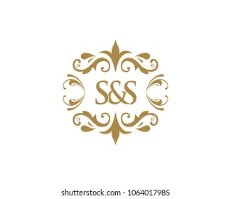 S&S Initial logo. Ornament ampersand monogram golden logo