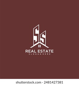 Monograma inicial de SS y logotipo de techo para bienes raíces