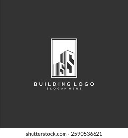 SS initial monogram real estate logo with building creative square style design