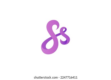 Ss initial uppercase and lowercase letter logo with 3d design in gradient purple color