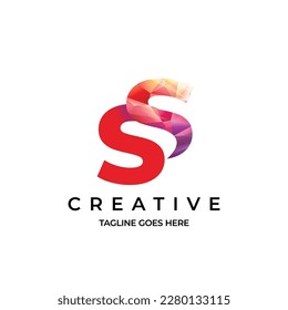 Diseño de letras SS con corte creativo y textura arcoiris colorida. Logotipo vectorial de icono de la letra SS con fuente seria y estilo minimalista.