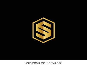 SS logo. Geometric pattern and golden colour S letter icon based minimal logo