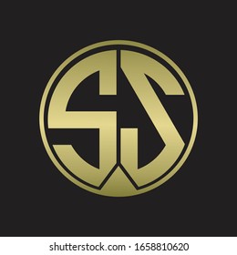 Monograma del logotipo SS con el estilo de cinta de la pieza en colores dorados
