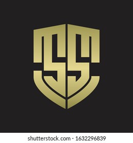 SS Logo monogram with emblem shield shape design isolated gold colors on black background