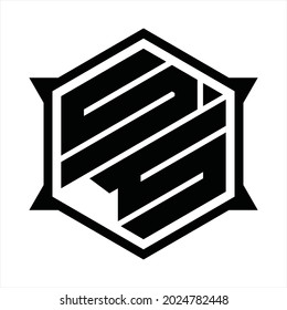SS Logo monogram with hexagon and sharp shape design template