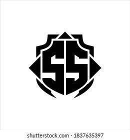SS Logo monogram with shield line and 3 arrows shape design template on white background