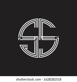 SS Logo monogram triple ribbon style line design template isolated on black background
