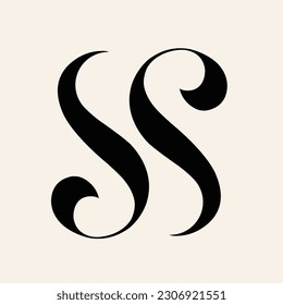 Symbol für die Signatur des Logos von SS. Elegante Buchstaben-Initialen. Abstrakter Zierbrief s. Buchstabierzeichen. Modernes Deko-Design, Mode, Beauty Spa, Hochzeitsfiguren Kalligrafie.